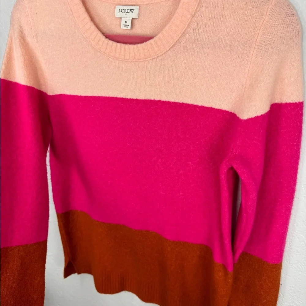 J Crew Colorblock Soft Wool Blend Sweater Pink Orange AR387